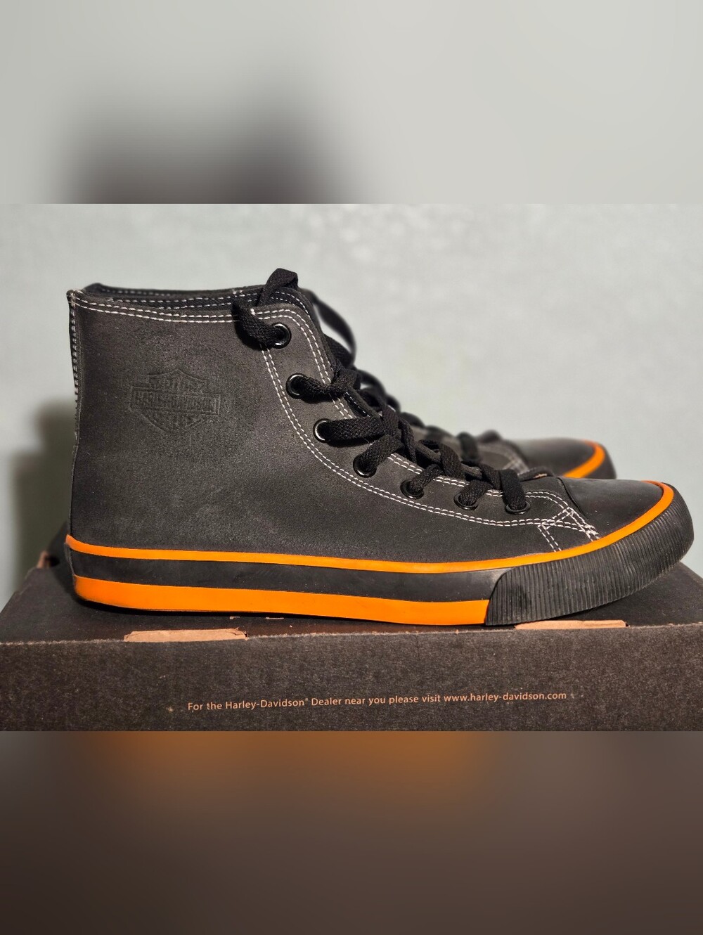 Harley-Davidson Men's Black High-Top Sneaker with Orange Accent